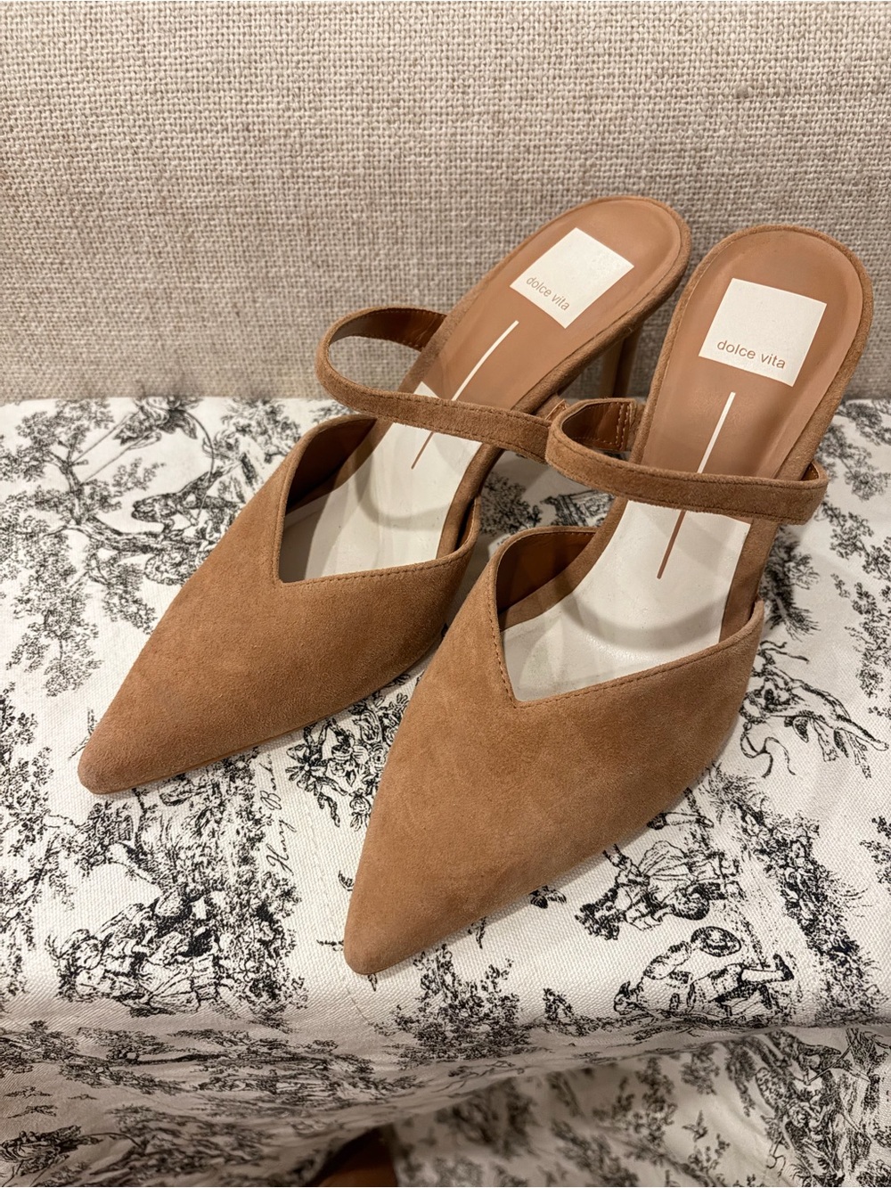 Dolce Vita Tan Suede Pointed Mule with Thin Instep Strap